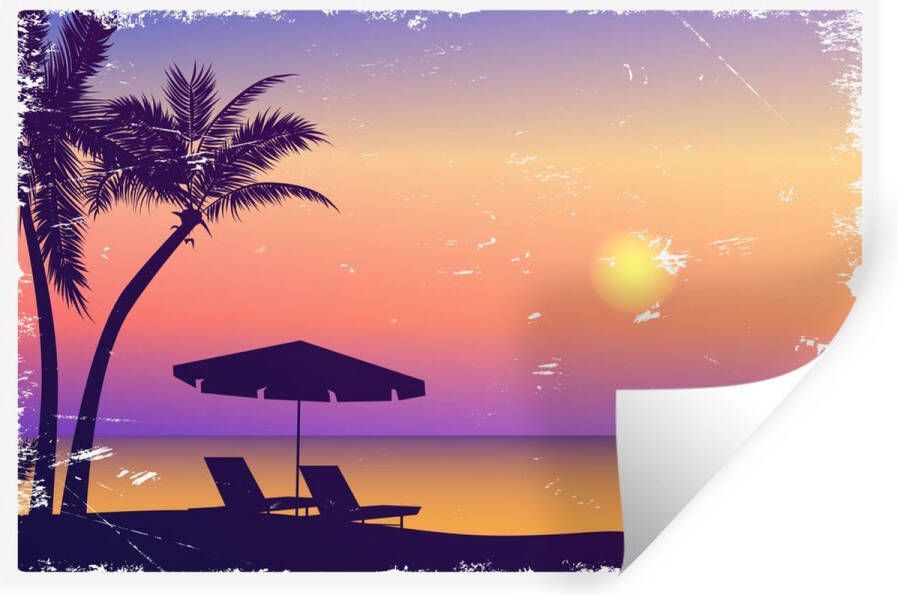 StickerSnake Muurstickers Sticker Folie Strand Stoel Parasol Nacht 120x80 cm Plakfolie Muurstickers Kinderkamer Zelfklevend Behang Zelfklevend behangpapier Stickerfolie