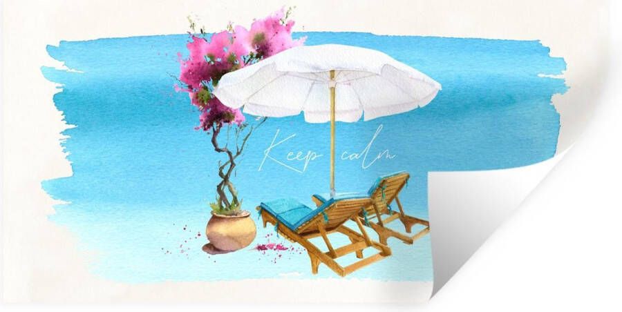 StickerSnake Muurstickers Sticker Folie Strandstoel Parasol Bloemen Aquarel 40x20 cm Plakfolie Muurstickers Kinderkamer Zelfklevend Behang Zelfklevend behangpapier Stickerfolie