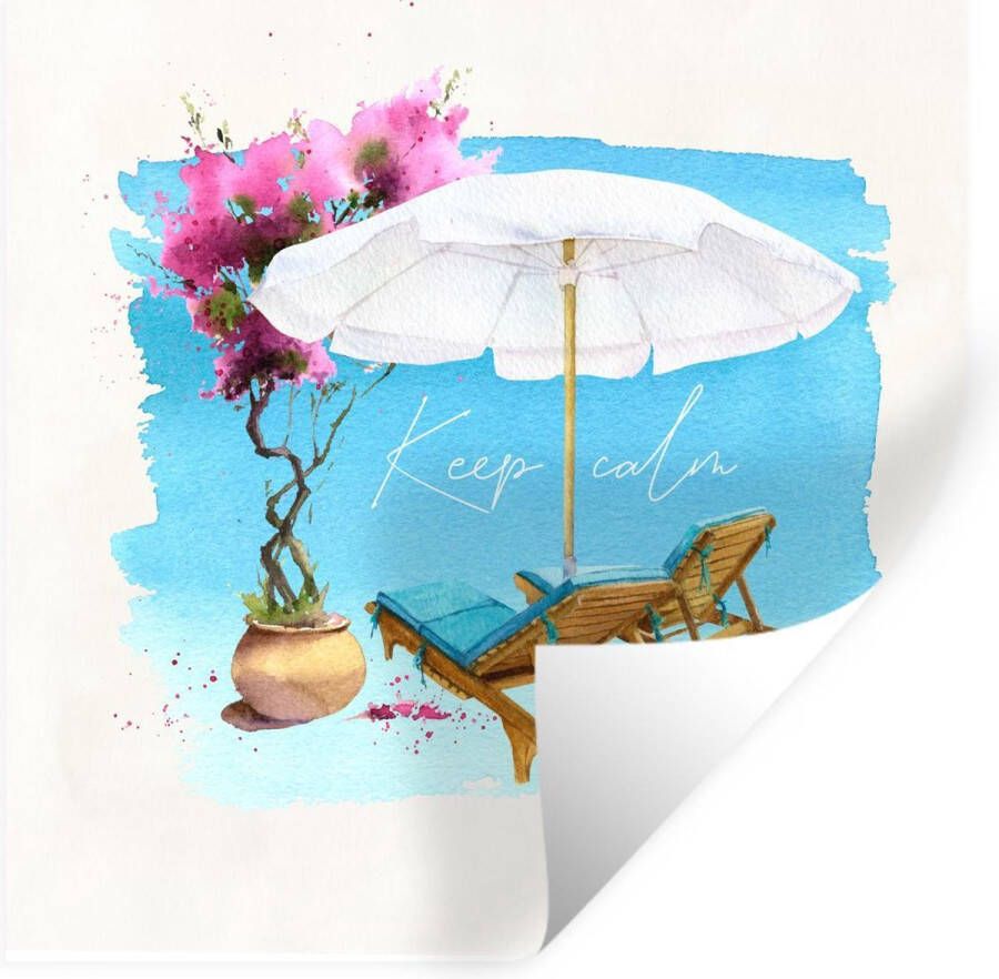 StickerSnake Muurstickers Sticker Folie Strandstoel Parasol Bloemen Tekening 100x100 cm Plakfolie Muurstickers Kinderkamer Zelfklevend Behang XXL Zelfklevend behangpapier Stickerfolie