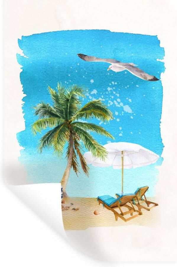 StickerSnake Muurstickers Sticker Folie Strandstoel Parasol Palmboom Lucht 20x30 cm Plakfolie Muurstickers Kinderkamer Zelfklevend Behang Zelfklevend behangpapier Stickerfolie