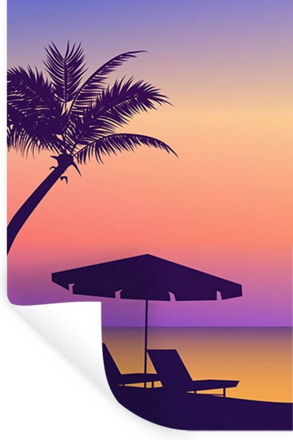 StickerSnake Muurstickers Sticker Folie Strandstoel Parasol Palmboom Nacht 80x120 cm Plakfolie Muurstickers Kinderkamer Zelfklevend Behang Zelfklevend behangpapier Stickerfolie
