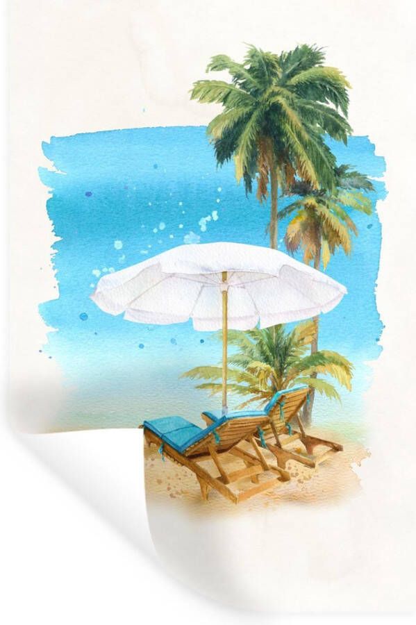 StickerSnake Muurstickers Sticker Folie Strandstoel Parasol Palmboom- Zee 40x60 cm Plakfolie Muurstickers Kinderkamer Zelfklevend Behang Zelfklevend behangpapier Stickerfolie