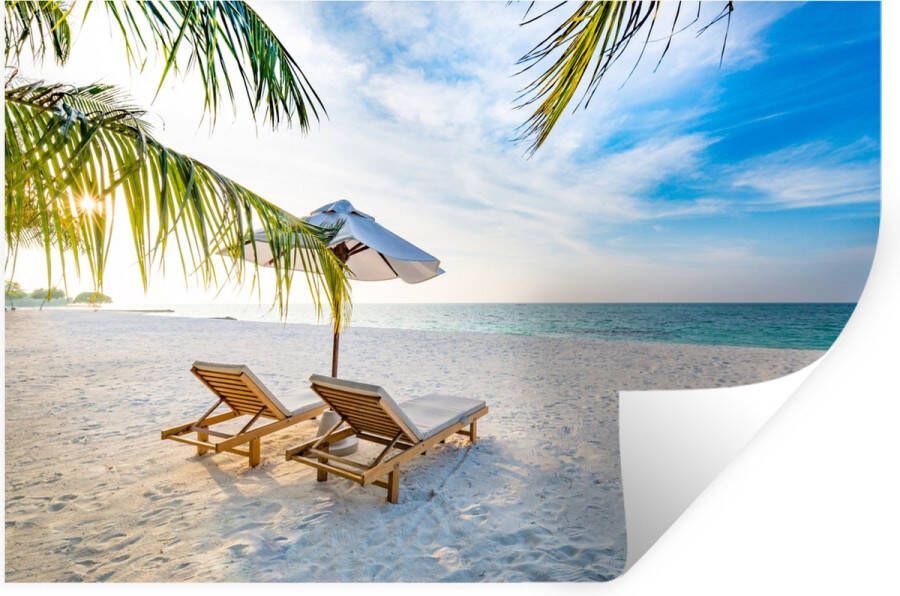 StickerSnake Muurstickers Sticker Folie Strandstoel Parasol Zonsondergang 120x80 cm Plakfolie Muurstickers Kinderkamer Zelfklevend Behang Zelfklevend behangpapier Stickerfolie