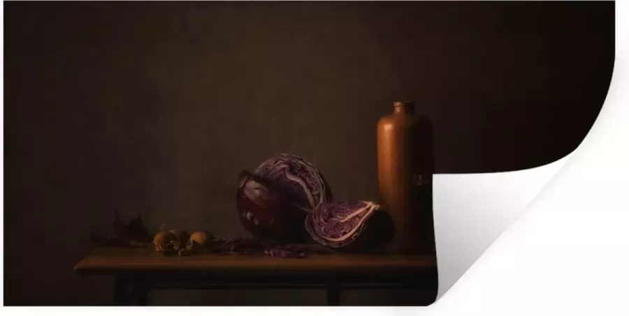 StickerSnake Muurstickers Sticker Folie Stilleven Rode Kool Tafel Schilderij Vaas Donker Kunst 80x40 cm Plakfolie Muurstickers Kinderkamer Zelfklevend Behang Zelfklevend behangpapier Stickerfolie