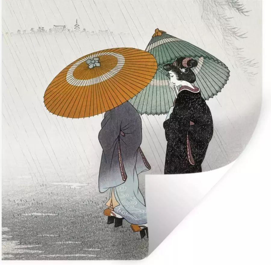 StickerSnake Muurstickers Sticker Folie Vrouwen Parasol Kimono Japandi Vintage 100x100 cm Plakfolie Muurstickers Kinderkamer Zelfklevend Behang XXL Zelfklevend behangpapier Stickerfolie