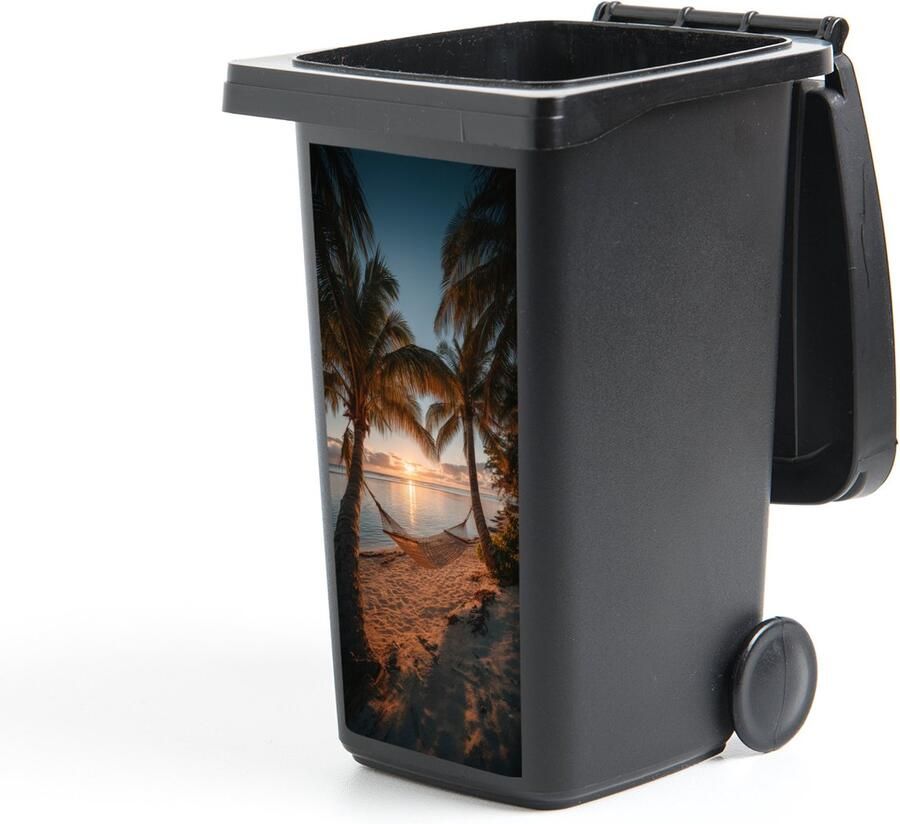 StickerSnake Container sticker Palmbomen Hangmat Strand Zonsondergang 44x98 cm Kliko sticker