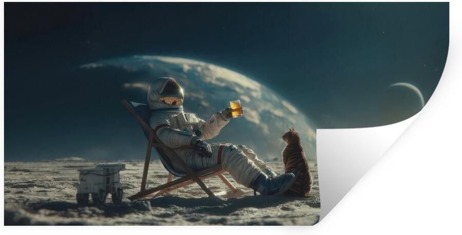 StickerSnake Muurstickers Sticker Folie Astronaut Kat Glas Stoel 160x80 cm Plakfolie Muurstickers Kinderkamer Zelfklevend Behang Zelfklevend behangpapier Stickerfolie