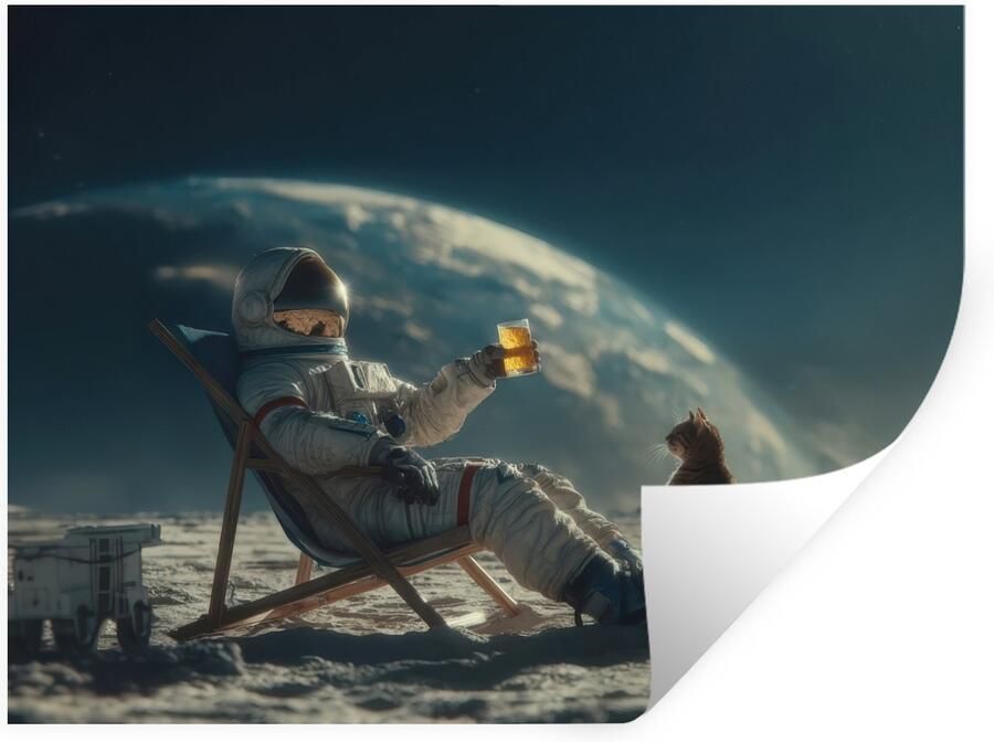 StickerSnake Muurstickers Sticker Folie Astronaut Kat Glas Stoel 120x90 cm Plakfolie Muurstickers Kinderkamer Zelfklevend Behang Zelfklevend behangpapier Stickerfolie
