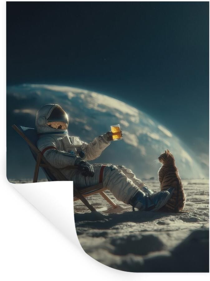 StickerSnake Muurstickers Sticker Folie Astronaut Kat Glas Stoel 60x80 cm Plakfolie Muurstickers Kinderkamer Zelfklevend Behang Zelfklevend behangpapier Stickerfolie