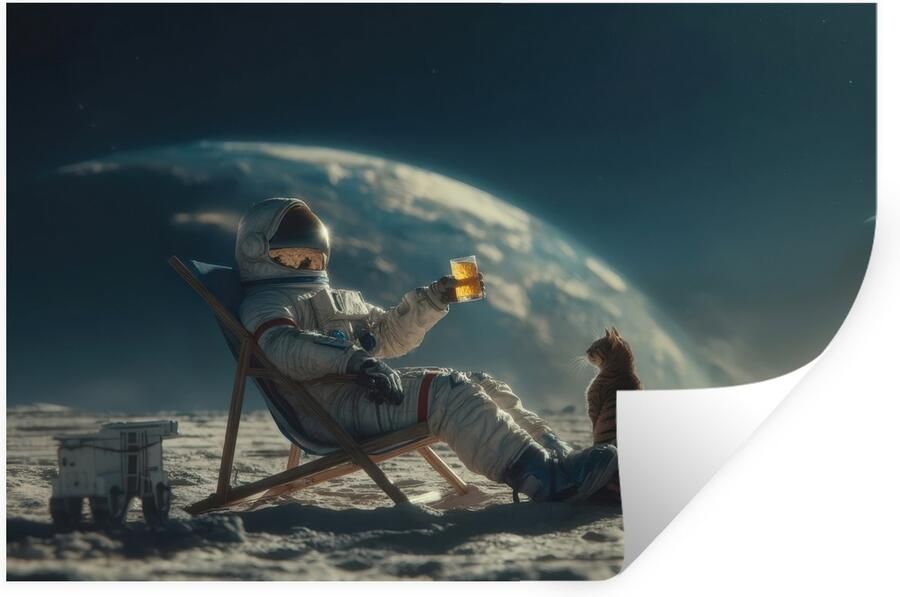 StickerSnake Muurstickers Sticker Folie Astronaut Kat Glas Stoel 90x60 cm Plakfolie Muurstickers Kinderkamer Zelfklevend Behang Zelfklevend behangpapier Stickerfolie