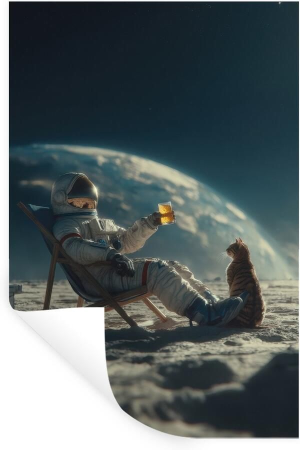 StickerSnake Muurstickers Sticker Folie Astronaut Kat Glas Stoel 40x60 cm Plakfolie Muurstickers Kinderkamer Zelfklevend Behang Zelfklevend behangpapier Stickerfolie