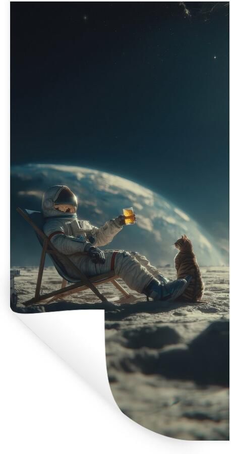 StickerSnake Muurstickers Sticker Folie Astronaut Kat Glas Stoel 80x160 cm Plakfolie Muurstickers Kinderkamer Zelfklevend Behang Zelfklevend behangpapier Stickerfolie