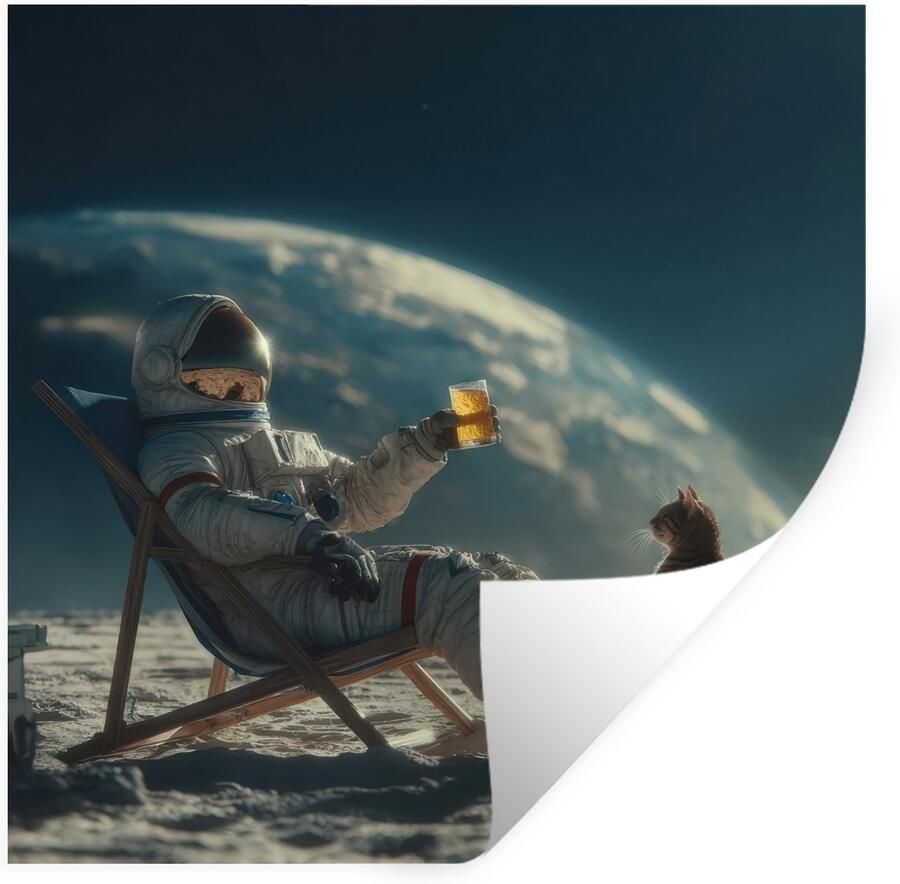 StickerSnake Muurstickers Sticker Folie Astronaut Kat Glas Stoel 80x80 cm Plakfolie Muurstickers Kinderkamer Zelfklevend Behang Zelfklevend behangpapier Stickerfolie
