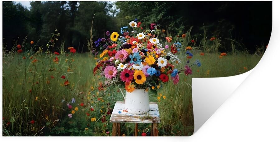 StickerSnake Muurstickers Sticker Folie Bloemen Krukje Gieter Veld 120x60 cm Plakfolie Muurstickers Kinderkamer Zelfklevend Behang Zelfklevend behangpapier Stickerfolie