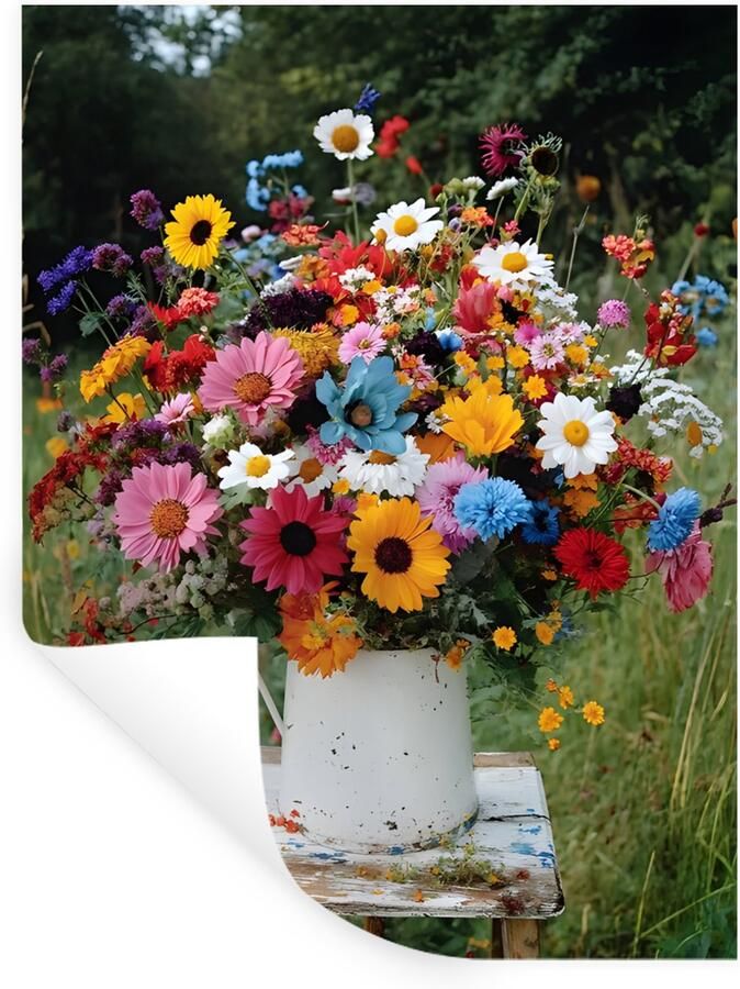 StickerSnake Muurstickers Sticker Folie Bloemen Krukje Gieter Veld 120x160 cm Plakfolie Muurstickers Kinderkamer Zelfklevend Behang XXL Zelfklevend behangpapier Stickerfolie