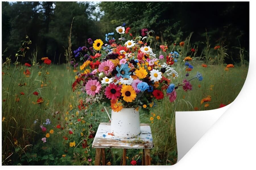 StickerSnake Muurstickers Sticker Folie Bloemen Krukje Gieter Veld 90x60 cm Plakfolie Muurstickers Kinderkamer Zelfklevend Behang Zelfklevend behangpapier Stickerfolie