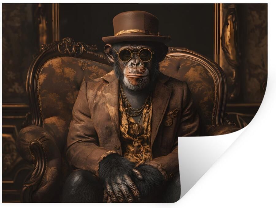 StickerSnake Muurstickers Sticker Folie Chimpansee Stoel Pak Bruin 40x30 cm Plakfolie Muurstickers Kinderkamer Zelfklevend Behang Zelfklevend behangpapier Stickerfolie