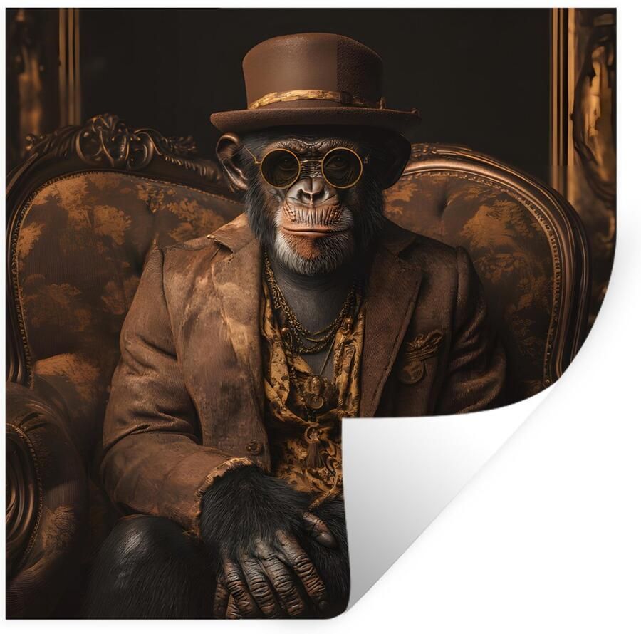 StickerSnake Muurstickers Sticker Folie Chimpansee Stoel Pak Bruin 50x50 cm Plakfolie Muurstickers Kinderkamer Zelfklevend Behang Zelfklevend behangpapier Stickerfolie