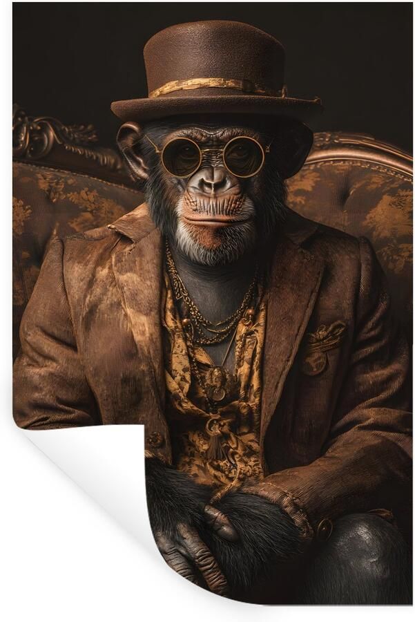StickerSnake Muurstickers Sticker Folie Chimpansee Stoel Pak Bruin 40x60 cm Plakfolie Muurstickers Kinderkamer Zelfklevend Behang Zelfklevend behangpapier Stickerfolie