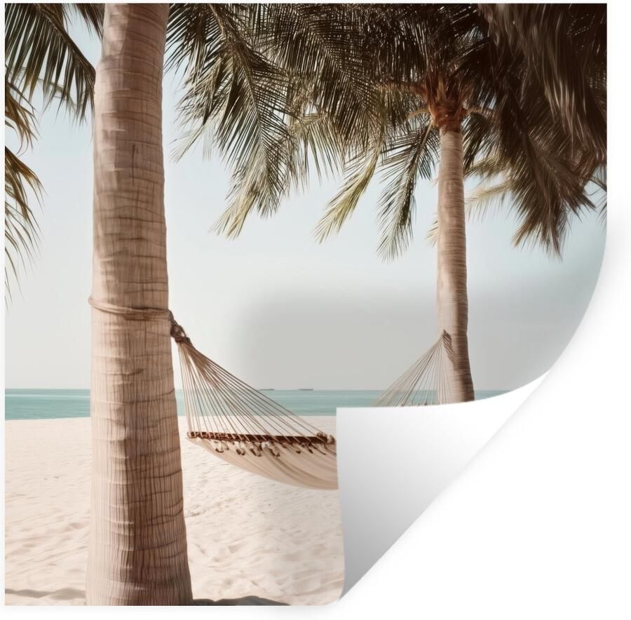 StickerSnake Muurstickers Sticker Folie Hangmat Palmbomen Strand Zee 80x80 cm Plakfolie Muurstickers Kinderkamer Zelfklevend Behang Zelfklevend behangpapier Stickerfolie