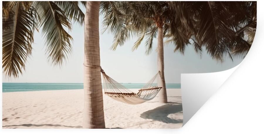 StickerSnake Muurstickers Sticker Folie Hangmat Palmbomen Strand Zee 80x40 cm Plakfolie Muurstickers Kinderkamer Zelfklevend Behang Zelfklevend behangpapier Stickerfolie