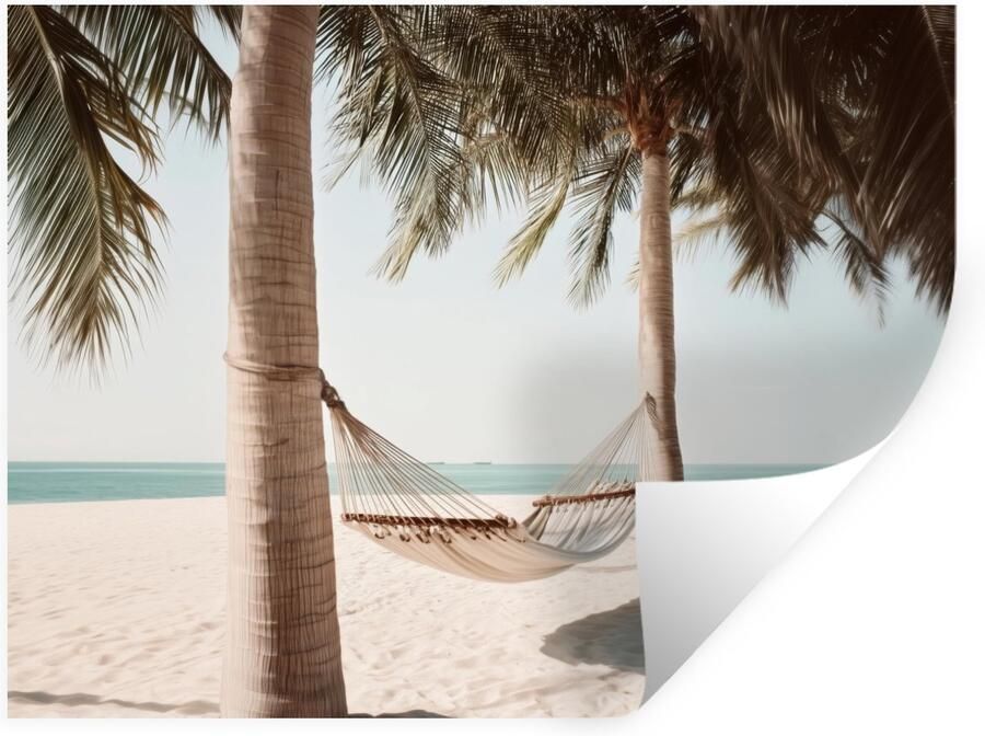 StickerSnake Muurstickers Sticker Folie Hangmat Palmbomen Strand Zee 120x90 cm Plakfolie Muurstickers Kinderkamer Zelfklevend Behang Zelfklevend behangpapier Stickerfolie