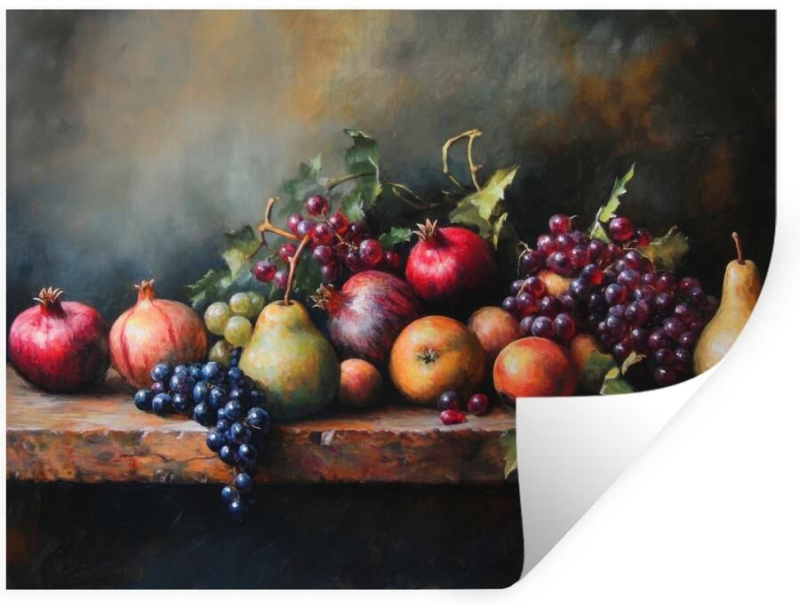 StickerSnake Muurstickers Sticker Folie Rustiek Stilleven Fruit 160x120 cm Plakfolie Muurstickers Kinderkamer Zelfklevend Behang XXL Zelfklevend behangpapier Stickerfolie
