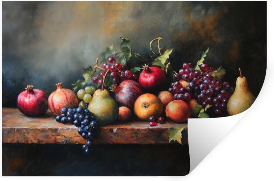 StickerSnake Muurstickers Sticker Folie Rustiek Stilleven Fruit 90x60 cm Plakfolie Muurstickers Kinderkamer Zelfklevend Behang Zelfklevend behangpapier Stickerfolie