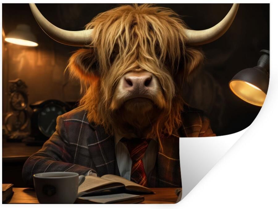 StickerSnake Muurstickers Sticker Folie Schotse hooglander Dier Pak Bureau 120x90 cm Plakfolie Muurstickers Kinderkamer Zelfklevend Behang Zelfklevend behangpapier Stickerfolie