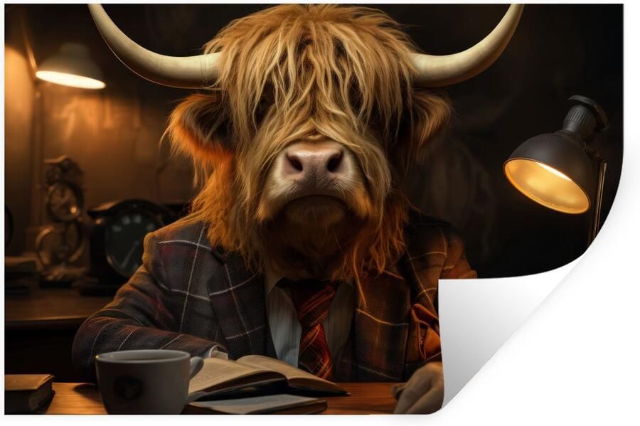 StickerSnake Muurstickers Sticker Folie Schotse hooglander Dier Pak Bureau 120x80 cm Plakfolie Muurstickers Kinderkamer Zelfklevend Behang Zelfklevend behangpapier Stickerfolie