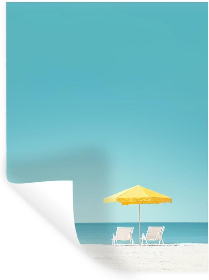 StickerSnake Muurstickers Sticker Folie Strand Blauwe lucht Geel Parasol 60x80 cm Plakfolie Muurstickers Kinderkamer Zelfklevend Behang Zelfklevend behangpapier Stickerfolie