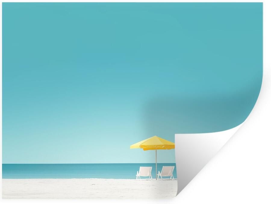 StickerSnake Muurstickers Sticker Folie Strand Blauwe lucht Geel Parasol 160x120 cm Plakfolie Muurstickers Kinderkamer Zelfklevend Behang XXL Zelfklevend behangpapier Stickerfolie