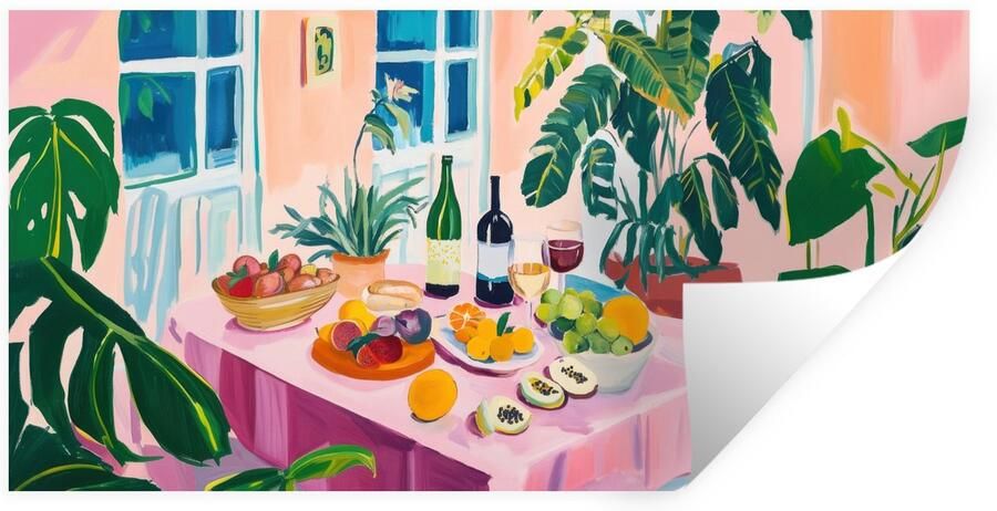 StickerSnake Muurstickers Sticker Folie Tafel Wijn Fruit 40x20 cm Plakfolie Muurstickers Kinderkamer Zelfklevend Behang Zelfklevend behangpapier Stickerfolie