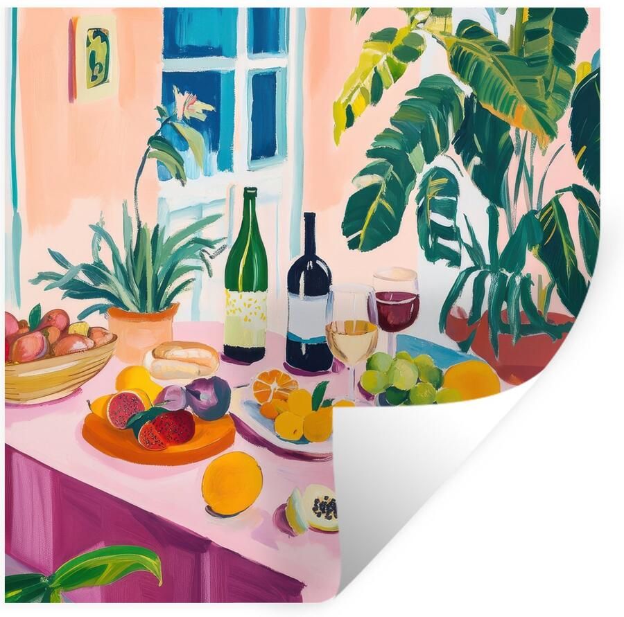 StickerSnake Muurstickers Sticker Folie Tafel Wijn Fruit 80x80 cm Plakfolie Muurstickers Kinderkamer Zelfklevend Behang Zelfklevend behangpapier Stickerfolie