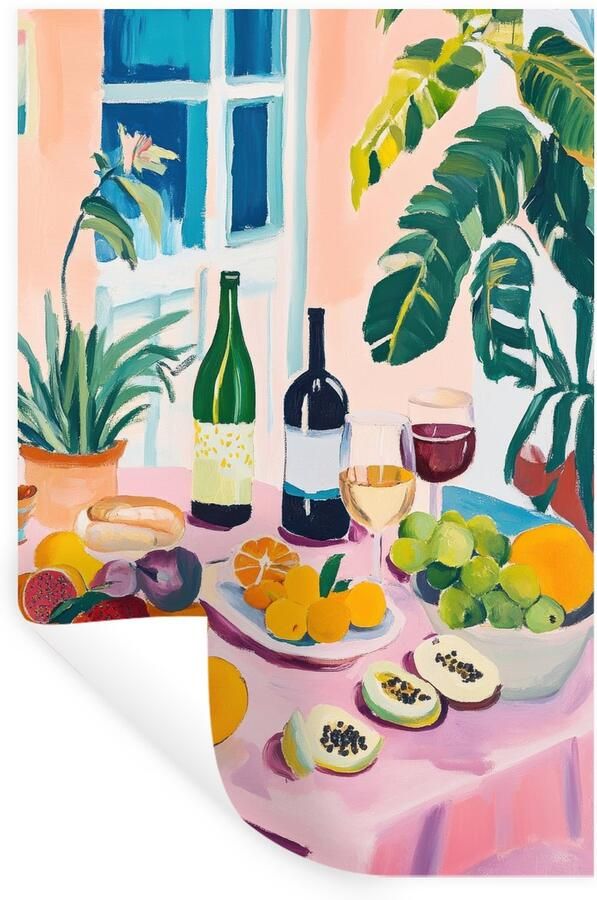 StickerSnake Muurstickers Sticker Folie Tafel Wijn Fruit 40x60 cm Plakfolie Muurstickers Kinderkamer Zelfklevend Behang Zelfklevend behangpapier Stickerfolie