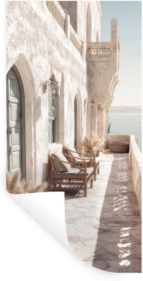 StickerSnake Muurstickers Sticker Folie Terras Stoelen Strand Beige 80x160 cm Plakfolie Muurstickers Kinderkamer Zelfklevend Behang Zelfklevend behangpapier Stickerfolie