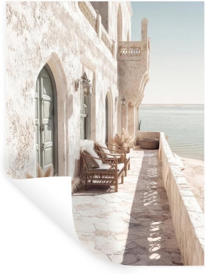 StickerSnake Muurstickers Sticker Folie Terras Stoelen Strand Beige 90x120 cm Plakfolie Muurstickers Kinderkamer Zelfklevend Behang Zelfklevend behangpapier Stickerfolie