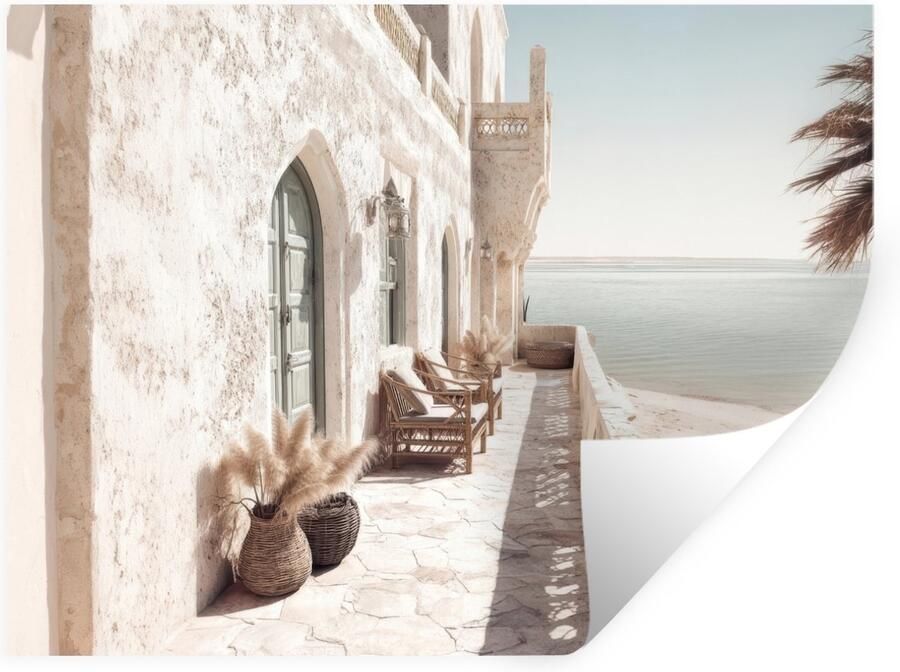 StickerSnake Muurstickers Sticker Folie Terras Stoelen Strand Beige 80x60 cm Plakfolie Muurstickers Kinderkamer Zelfklevend Behang Zelfklevend behangpapier Stickerfolie