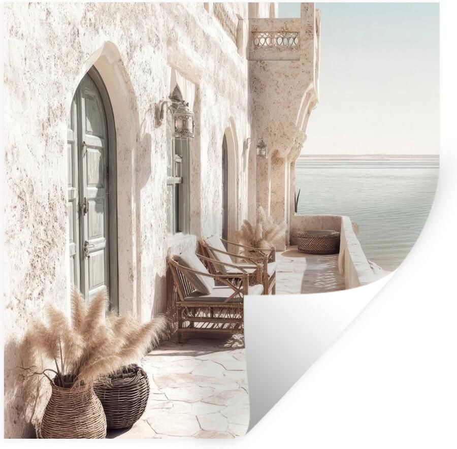 StickerSnake Muurstickers Sticker Folie Terras Stoelen Strand Beige 80x80 cm Plakfolie Muurstickers Kinderkamer Zelfklevend Behang Zelfklevend behangpapier Stickerfolie