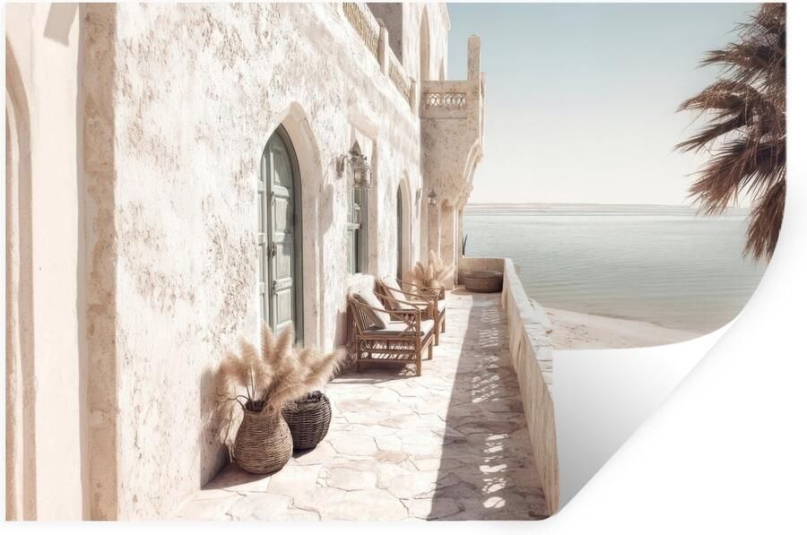 StickerSnake Muurstickers Sticker Folie Terras Stoelen Strand Beige 90x60 cm Plakfolie Muurstickers Kinderkamer Zelfklevend Behang Zelfklevend behangpapier Stickerfolie