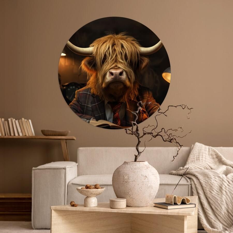 StickerSnake WallCircle Behangcirkel 100x100 cm Muurstickers Schotse hooglander Dier Pak Bureau Muurcirkel woonkamer Wandcirkel slaapkamer Kamer decoratie zelfklevend Muurdecoratie accessoires XXL