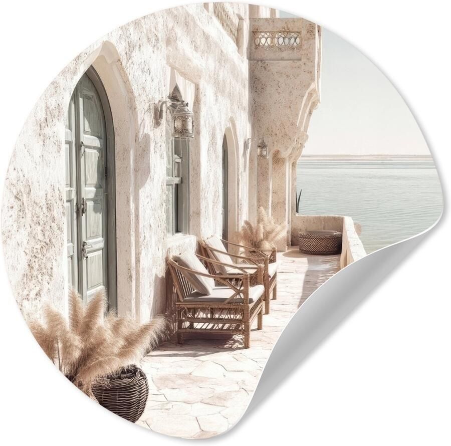 StickerSnake WallCircle Behangcirkel 140x140 cm Muurstickers Terras Stoelen Strand Beige Muurcirkel woonkamer Wandcirkel slaapkamer Kamer decoratie zelfklevend Muurdecoratie accessoires