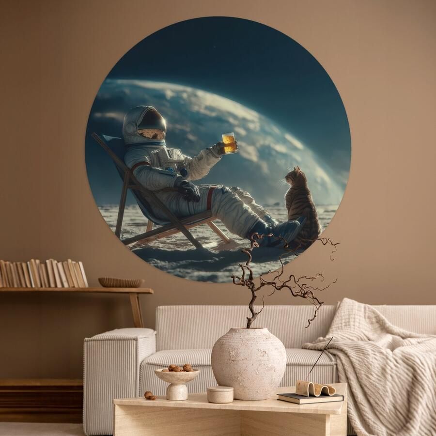 StickerSnake WallCircle Behangcirkel 120x120 cm Muurstickers Astronaut Kat Glas Stoel Muurcirkel woonkamer Wandcirkel slaapkamer Kamer decoratie zelfklevend Muurdecoratie accessoires XXL