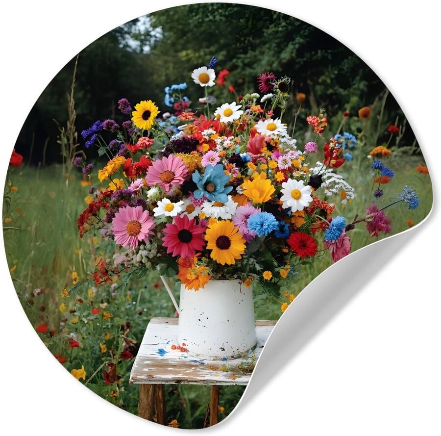 StickerSnake WallCircle Behangcirkel 120x120 cm Muurstickers Bloemen Krukje Gieter Veld Muurcirkel woonkamer Wandcirkel slaapkamer Kamer decoratie zelfklevend Muurdecoratie accessoires XXL