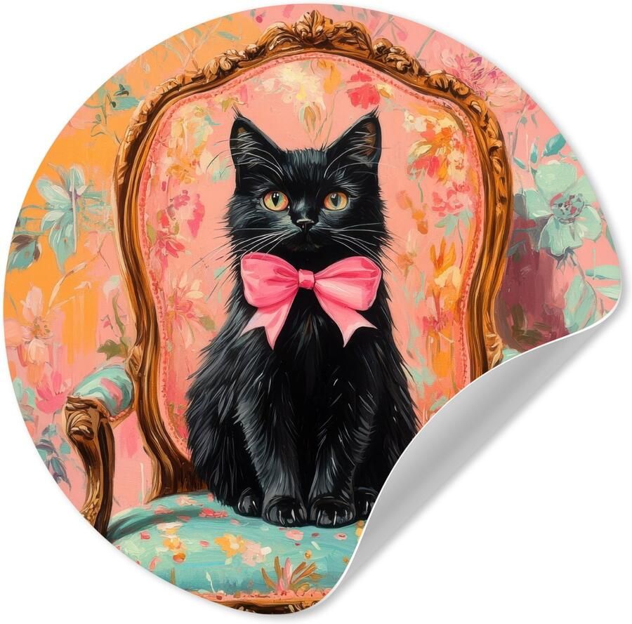 StickerSnake WallCircle Behangcirkel 140x140 cm Muurstickers Kat Roze Stoel met bloemenmotief Muurcirkel woonkamer Wandcirkel slaapkamer Kamer decoratie zelfklevend Muurdecoratie accessoires