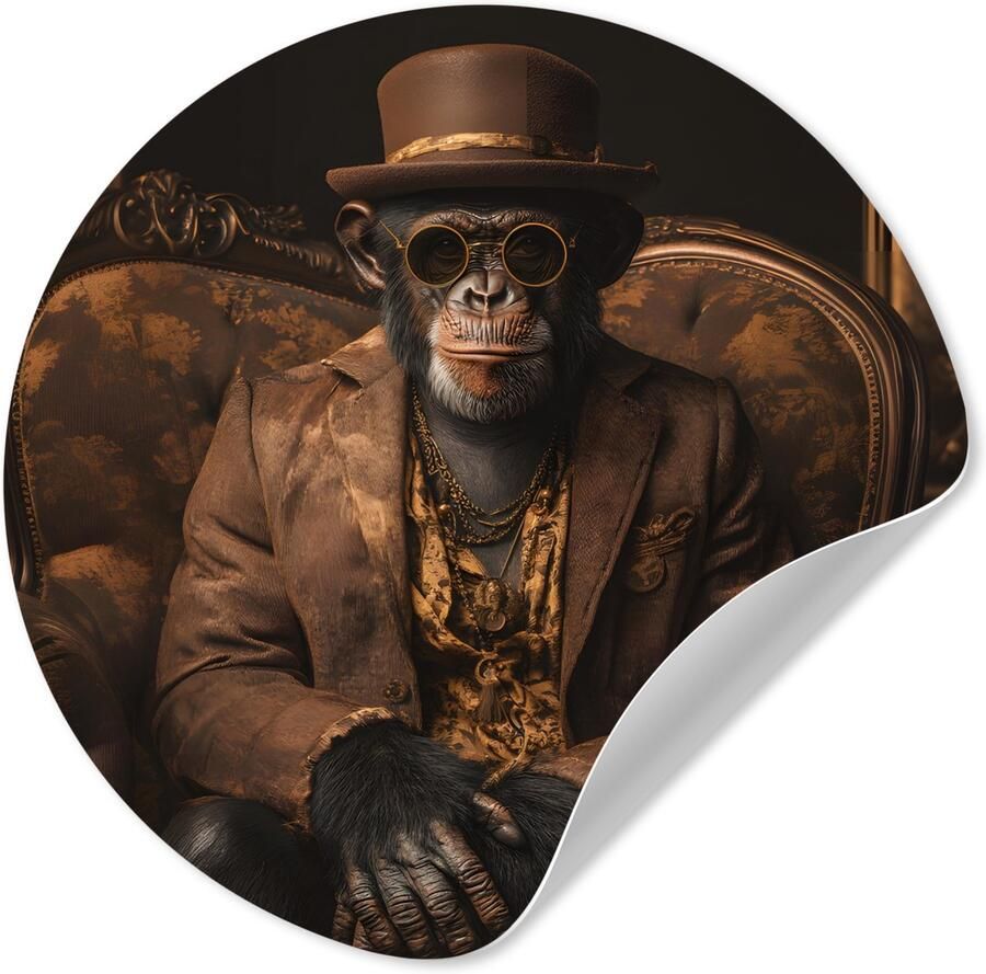 StickerSnake WallCircle Behangcirkel 140x140 cm Muurstickers Chimpansee Stoel Pak Bruin Muurcirkel woonkamer Wandcirkel slaapkamer Kamer decoratie zelfklevend Muurdecoratie accessoires