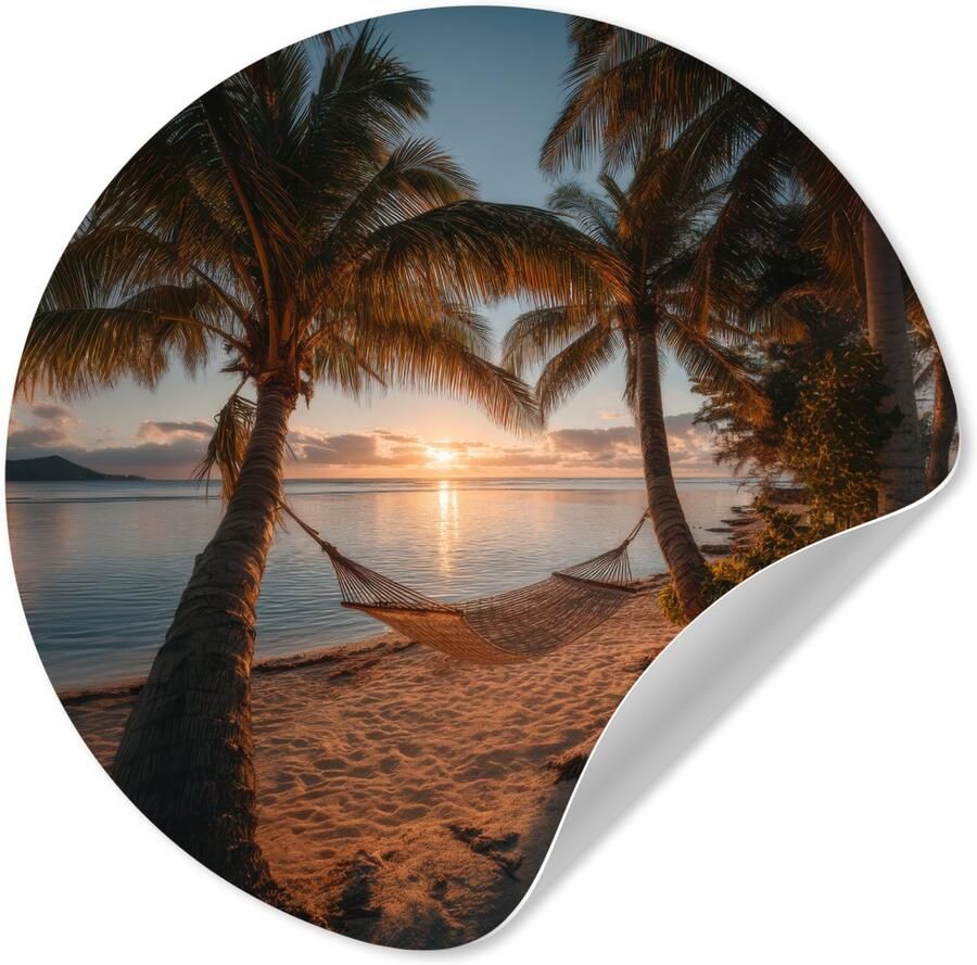 StickerSnake WallCircle Behangcirkel 140x140 cm Muurstickers Palmbomen Hangmat Strand Zonsondergang Muurcirkel woonkamer Wandcirkel slaapkamer Kamer decoratie zelfklevend Muurdecoratie accessoires