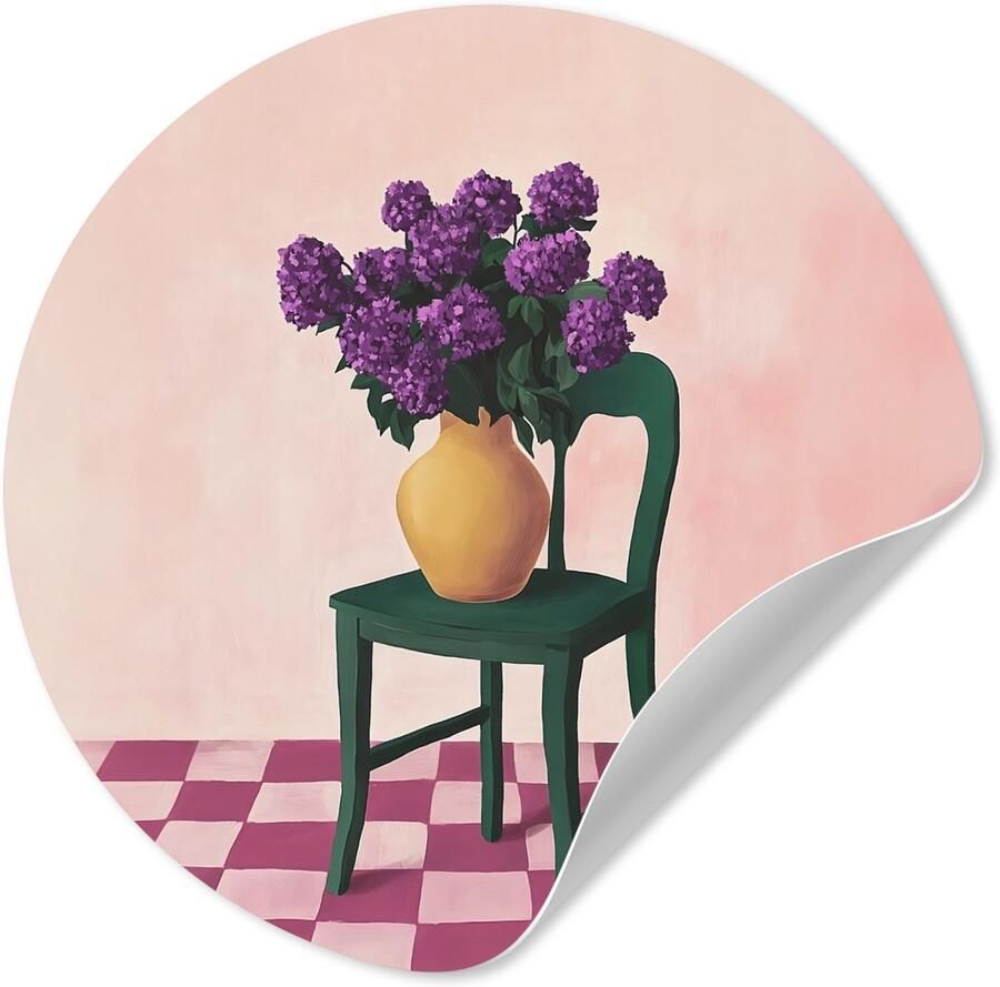 StickerSnake WallCircle Behangcirkel 120x120 cm Muurstickers Stoel Vaas Bloemen Geblokt Muurcirkel woonkamer Wandcirkel slaapkamer Kamer decoratie zelfklevend Muurdecoratie accessoires XXL