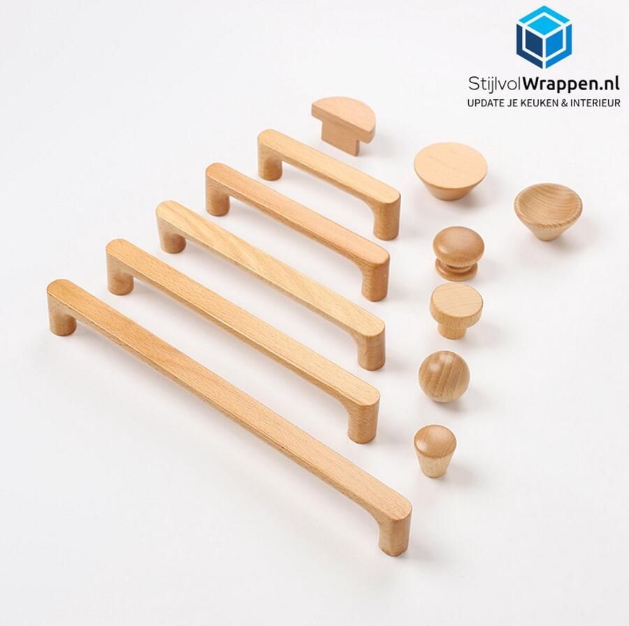 Stijlvolwrappen.nl Licht Eiken Houten Handgreep 256mm – Luxe Deurgreep voor Kledingkast Keukenkast of Lade – Massief Hout – Moderne Kastgreep – Inclusief Schroeven