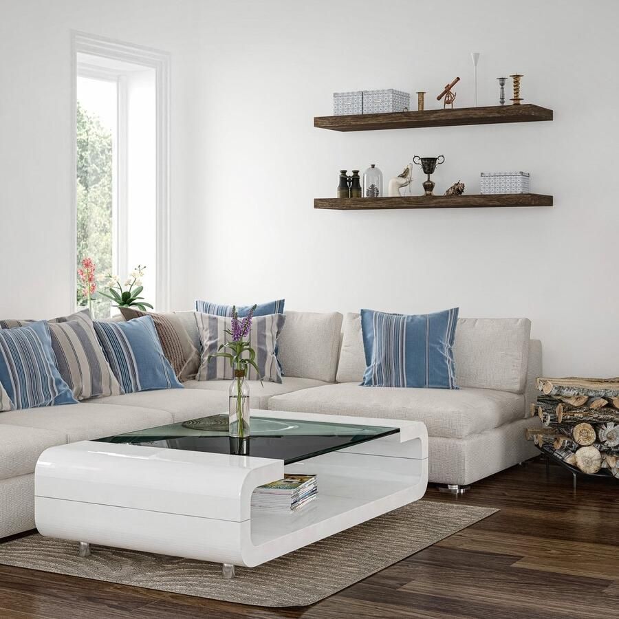 Stilista Wandplank Zwevend Wand Plank Trendy Design MDF 80 x 23 5 x 3 8 cm Wit